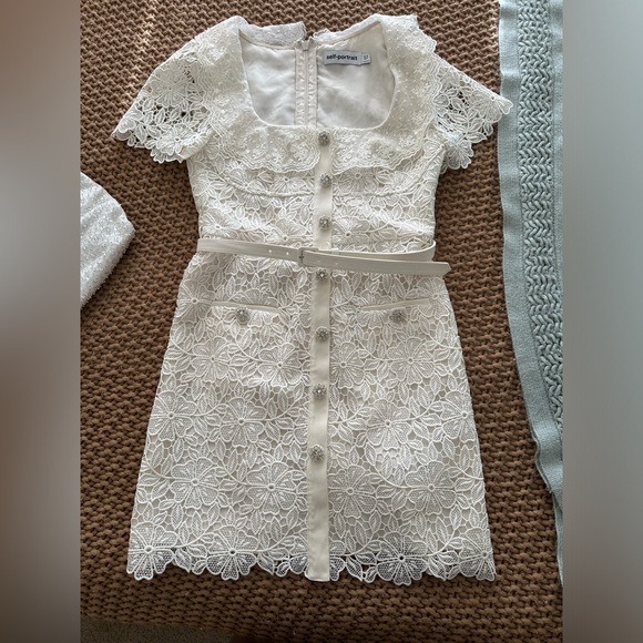 Self-Portrait Cream Guipure Lace Belted Minidress - Picture 3 of 6